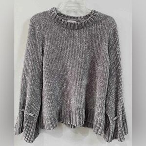 EUC Cupio Knit Gray Long Sleeve Sweater with Bows Sz XL